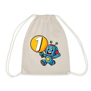 first birthday, 1st birthday little robot - Drawstring Bag - nature - Front