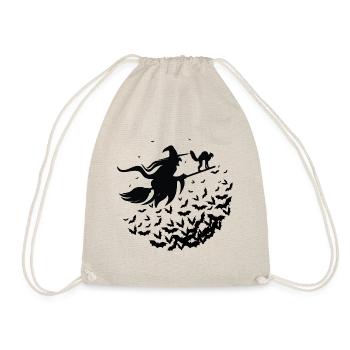 Witch and her cat on her Broom - Halloween - Drawstring Bag - nature - Front