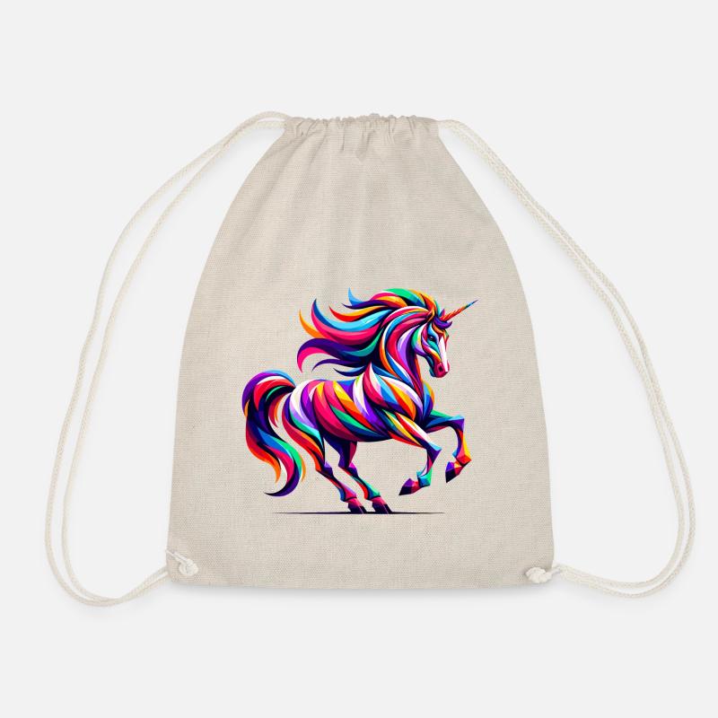 Geometric Rainbow Unicorn: Magical Color Spectrum - Drawstring Bag - nature