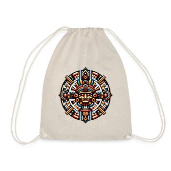 Aztec Deity Mandala: Geometric Tribal Artwork - Drawstring Bag - nature - Front