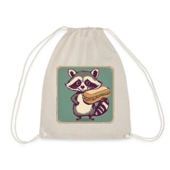 Raccoon funny sandwich back to school - Drawstring Bag - nature - Front