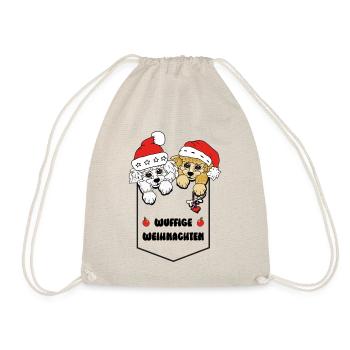 weihnachtliches Pudelmotiv - Taschenhocker Pudel - Turnbeutel - Natur - Vorne