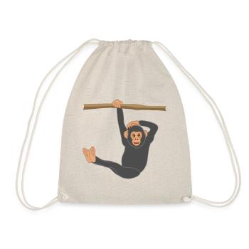 Chimpanzee Hanging, Monkey, Leg Raise, Fitness - Drawstring Bag - nature - Front