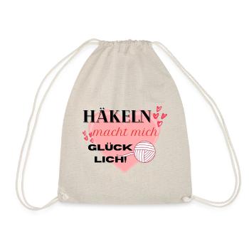 Häkeln macht mich glücklich rosa Herz Wollknäul - Turnbeutel - Natur - Vorne