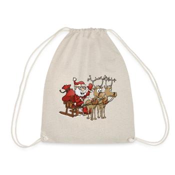 Froher Weihnachtsmann mit zwei Rentieren - Turnbeutel - Natur - Vorne