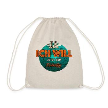 JA ICH WILL Footvolley Sport Shirt RAHMENLOS - Turnbeutel - Natur - Vorne