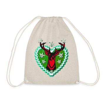 29 Lebkuchenherz stolzer Wiesn Hirsch Edelweiss - Turnbeutel - Natur - Vorne