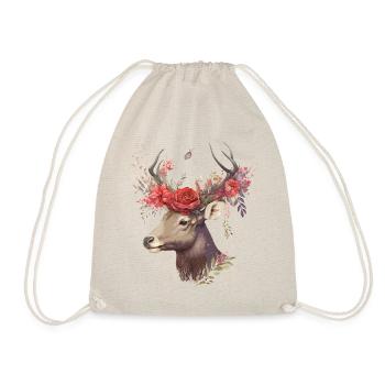 Deer with lush flowers - Drawstring Bag - nature - Front