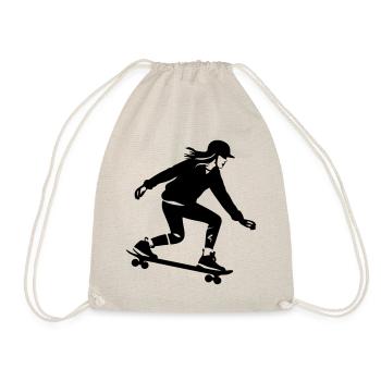 Skateboarding Woman Silhouette Skateboard - Drawstring Bag - nature - Front
