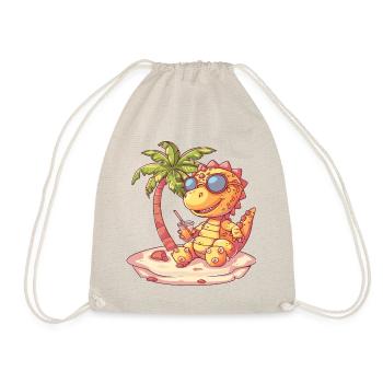 Dinosaur stegosaurus island palm tree - Drawstring Bag - nature - Front