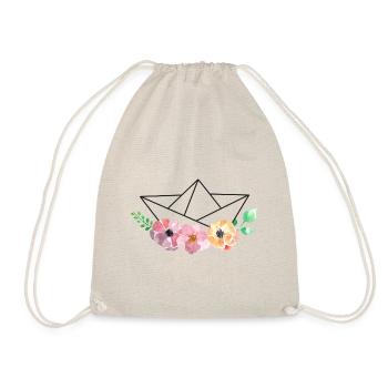 Paper ship with watercolor flowers - Drawstring Bag - nature - Front