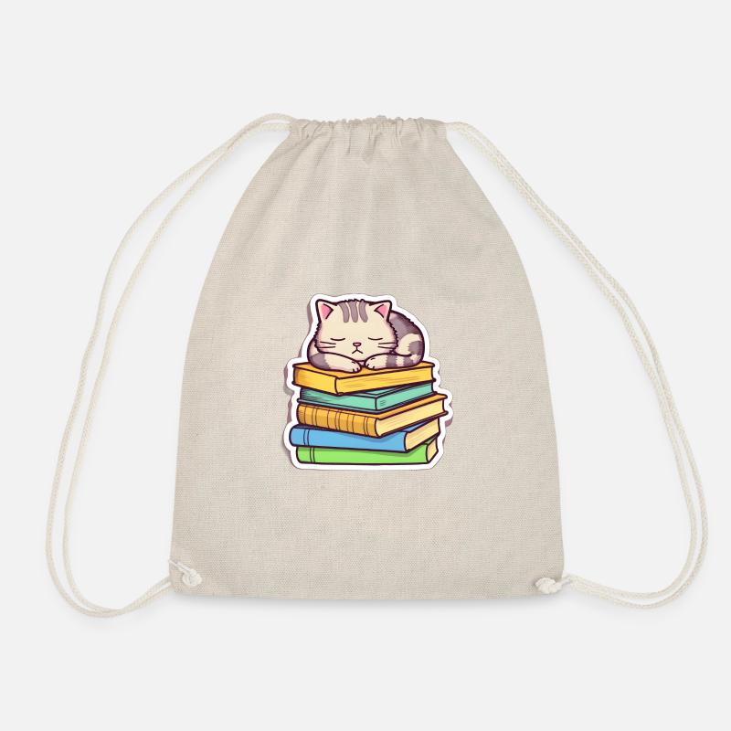 Sleeping Book Cat - Drawstring Bag - nature