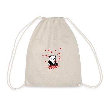 Panda Bär Valentinstag süß rote Herzen Geschenk - Turnbeutel - Natur - Vorne