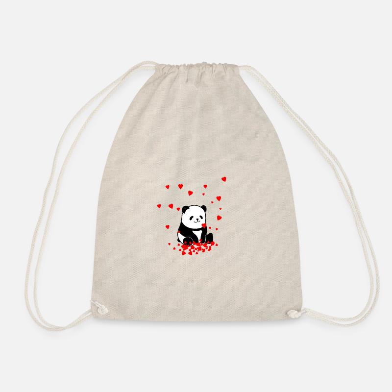 Panda Bär Valentinstag süß rote Herzen Geschenk - Turnbeutel - Natur