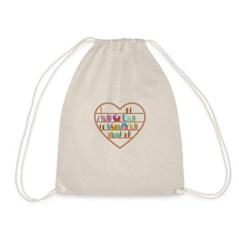 Book Lover Heart Shape Reading Club Librarian Book - Drawstring Bag - nature - Front