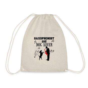 Saxophonist and Dog Lover Gift - Drawstring Bag - nature - Front
