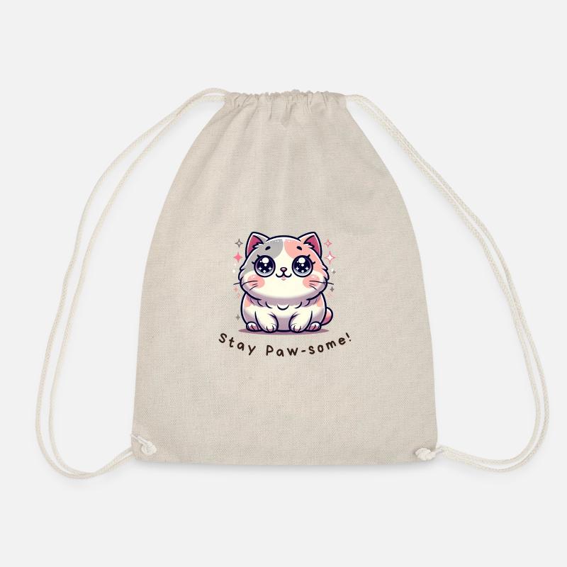 Stay Paw-some – Funny Cat Shirt - Drawstring Bag - nature