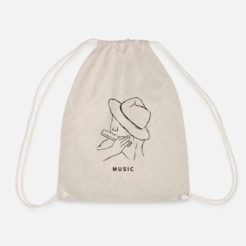 Music drawing harmonica hat minimalist - Drawstring Bag - nature