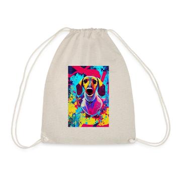 Modernes Pop-Art Print | Dackel mit Graffiti Bunt - Turnbeutel - Natur - Vorne