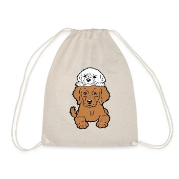 2 Puppies Dogs Lying On Top Two Friends Duo - Drawstring Bag - nature - Front