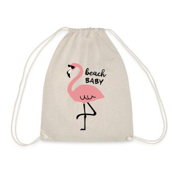 Flamingo with sunglasses and saying beach baby - Drawstring Bag - nature - Front