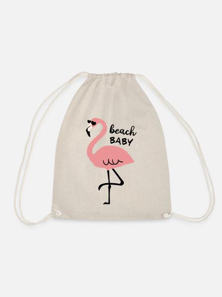 Flamingo mit Sonnenbrille und Spruch beach Baby - Turnbeutel - Natur