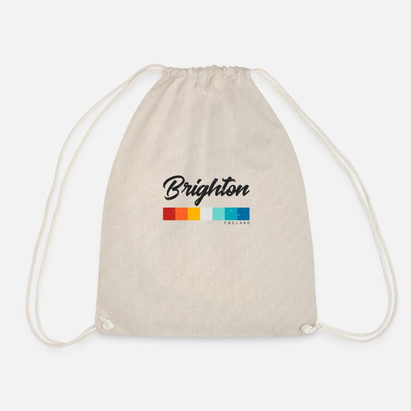Vintage 70s 80s Style Brighton England Retro - Drawstring Bag - nature