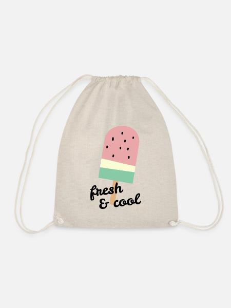 Wassermelonen Eis am Stiel mit Spruch fresh & cool - Turnbeutel - Natur