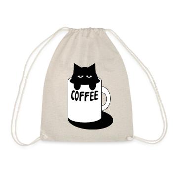 Kaffeekatze, Katze im Kaffeebecher - Turnbeutel - Natur - Vorne