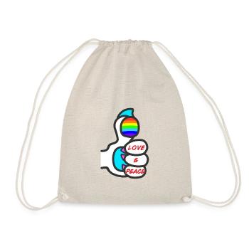 Love & Peace, mit Pfote und Regenbogen - Drawstring Bag - nature - Front