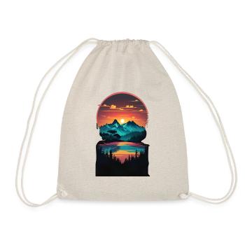 "Golden Horizon: Mountains at Sunset" - Drawstring Bag - nature - Front