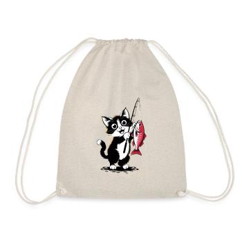 Fishing cat: Fresh fish caught! - Drawstring Bag - nature - Front
