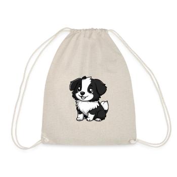 Border Collie Hund Comic Baby - Turnbeutel - Natur - Vorne