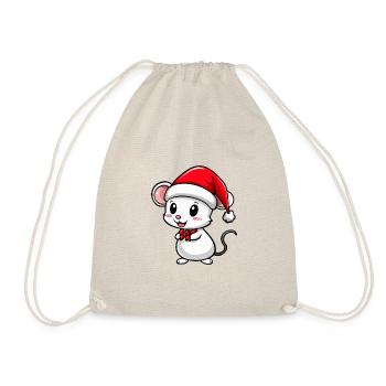 Maus Weihnachten Niedlich - Turnbeutel - Natur - Vorne
