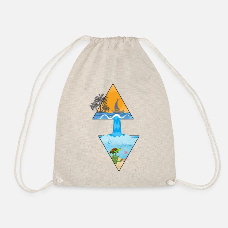 Summer motif with waterfall and palm tree in triangles - Drawstring Bag - nature