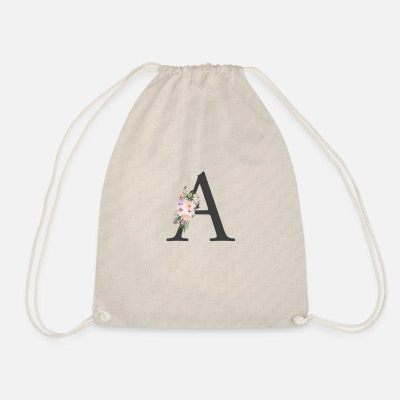 Buchstabe A, Monogramm, Bunte Blumen - Turnbeutel - Natur