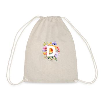 D Monogramm , bunter Blumenstrauss - Turnbeutel - Natur - Vorne
