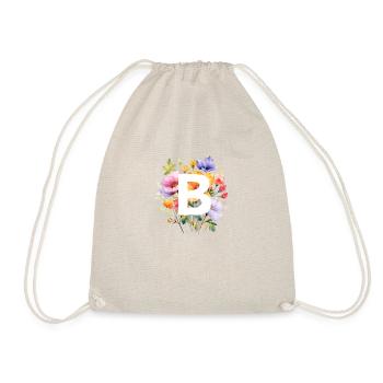 B Monogramm , bunter Blumenstrauss - Turnbeutel - Natur - Vorne