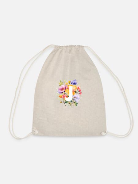 J Monogramm , bunter Blumenstrauss - Turnbeutel - Natur