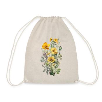 Wunderschönes Boho Blumen Herbarium Bouquet gelb - Turnbeutel - Natur - Vorne