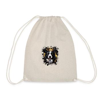 Border Collie Dog Head Portrait Crown - Drawstring Bag - nature - Front