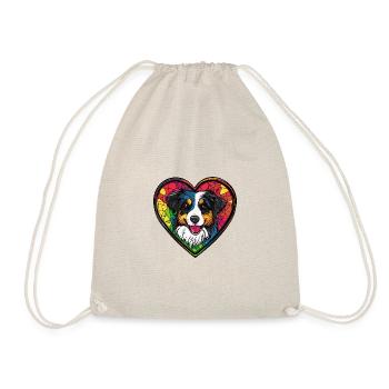 Australian Shepherd Dog Heart Love - Drawstring Bag - nature - Front