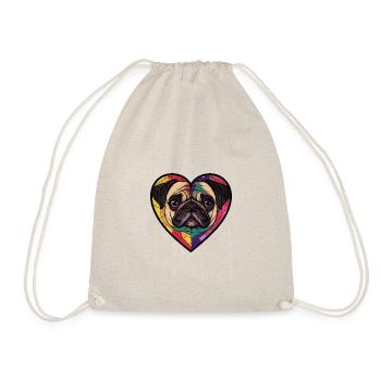 Pug Hund Herz Liebe - Turnbeutel - Natur - Vorne