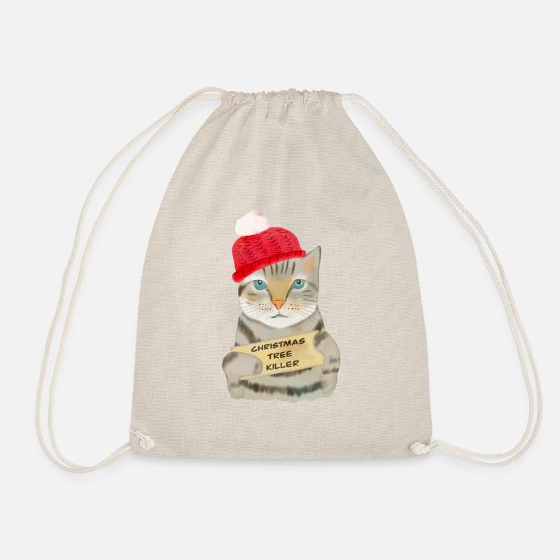 Witzige Weihnachts Katze - Christmas Tree-Killer - Turnbeutel - Natur