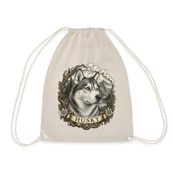 Husky in vintage style with mountain landscape - Drawstring Bag - nature - Front