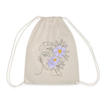 Elegant Line Art Face with Floral Accents - Drawstring Bag - nature - Front