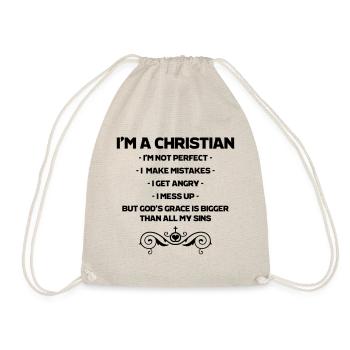 I'm A Christian, Not Perfect, Christian, Faith - Drawstring Bag - nature - Front