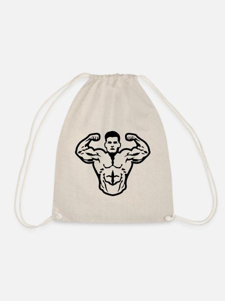 Bodybuildermuskel, der Bizeps aufwirft Bodybuilding 11 - Turnbeutel - Natur