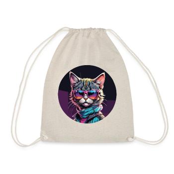 Retro Cat / Retro Katze - Turnbeutel - Natur - Vorne
