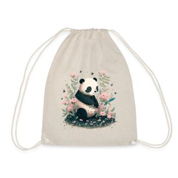 Niedlicher Panda Bär mit rosa Blumen - Turnbeutel - Natur - Vorne